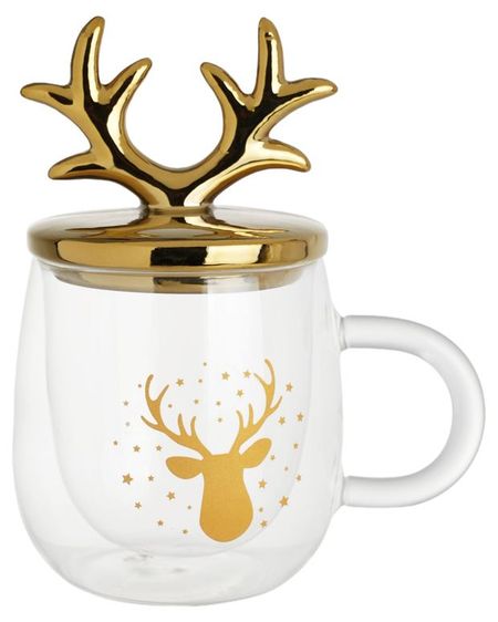 Кружка Actuel Вокруг света Олень стеклянная с крышкой, 340 мл