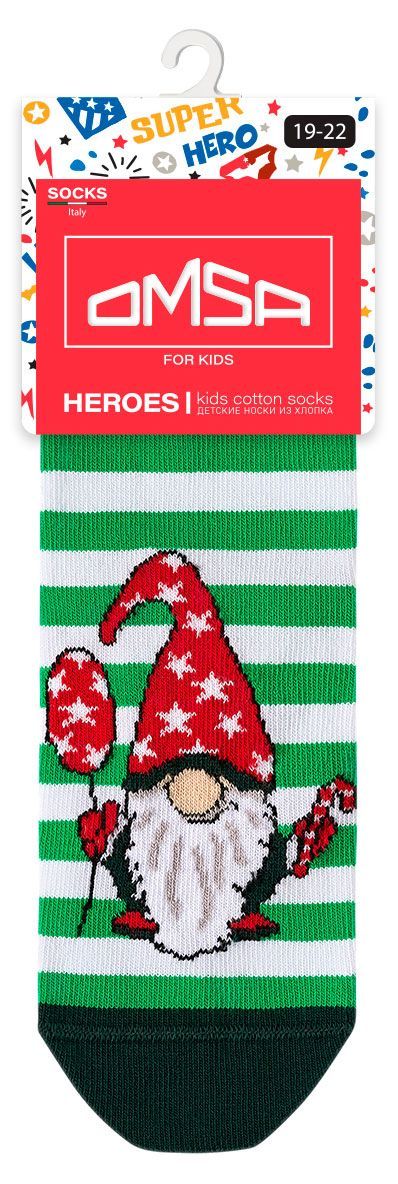 Носки детские новогодние Omsa с гномиком в зеленую полоску, р 35-38