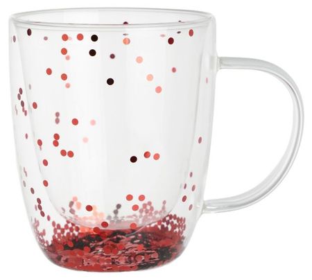 Кружка Actuel Вокруг света с красным конфетти стеклянная с двойными стенками, 350 мл