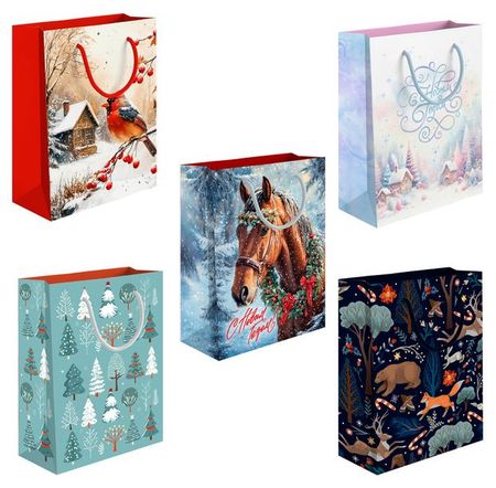 Пакет подарочный АШАН Красная птица Новый Год, 26х32 см 1 шт в ассортименте