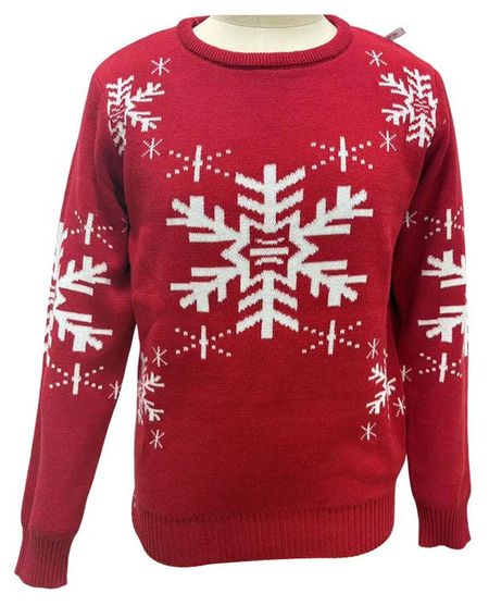 Пуловер для девочки новогодний красный с узором, р 110/116 - 158/164