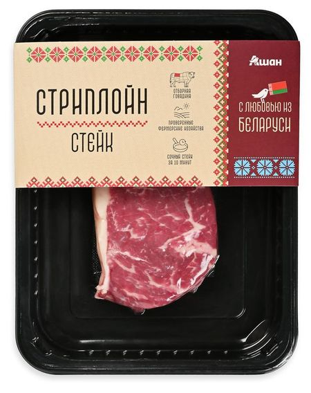 Стейк из говядины АШАН Красная птица с любовью из Беларуси Стриплойн охлажденный, 200 г