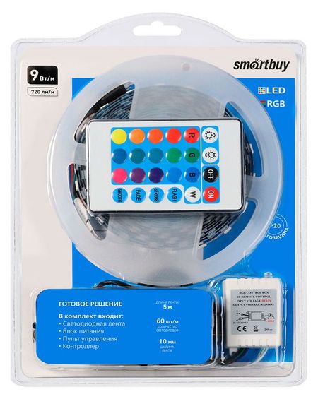Комплект светодиодной ленты SmartBuy SMD 5050/60 9 Вт/м 720лм RGB, 5 м