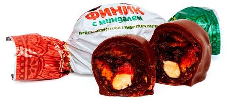 Конфеты глазированные Красный октябрь шоколадной глазурью Финик с миндалем, вес