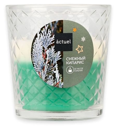 Свеча Actuel с ароматом Снежный кипарис в стакане, 30 ч