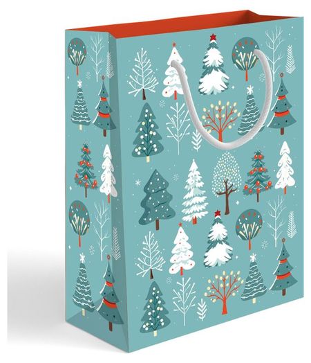 Пакет подарочный АШАН Красная птица Зимний лес, 41х55 см 1 шт