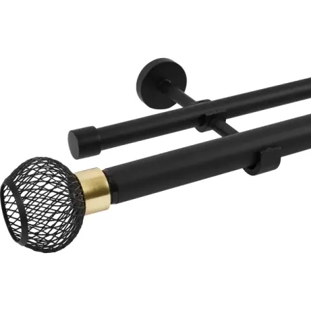 Настенный карниз раздвижной двухрядный Glama d25/28 мм 200-360 см металл цвет черный металлические кольца для штор 6 шт