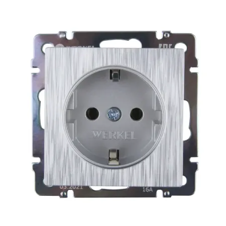 Розетка встраиваемая Werkel с заземлением цвет серебряный рифленый