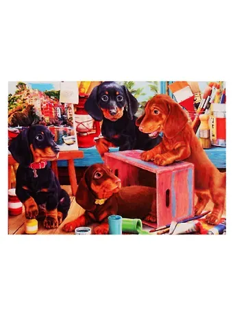 Набор для творчества, Рыжий Кот, Алмазная мозаика Игривые таксы (класс.) 30х40см, с подр., с полн. заполн. (31цв.) ST988