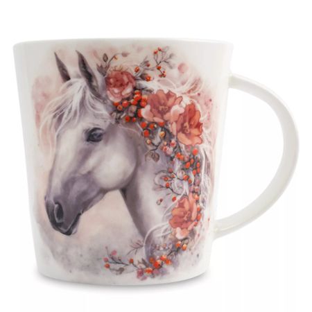 Кружка Anna Lafarg белая лошадь с цветами 450 мл