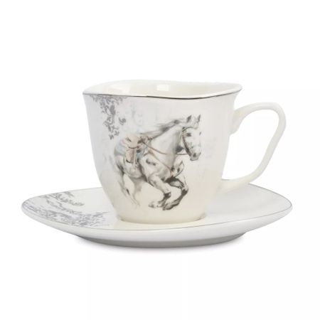 Пара чайная Anna Lafarg конь 250 мл белая с серебром