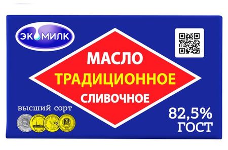 Масло сливочное Экомилк традиционное 82,5% БЗМЖ, 330 г
