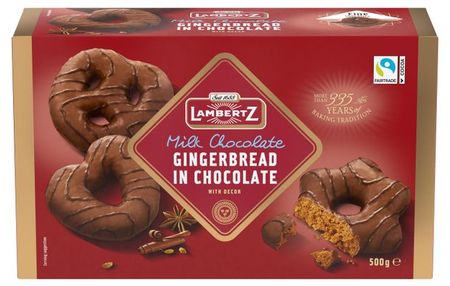 Пряники Lambertz в молочном шоколаде с декором из темного шоколада, 500 г