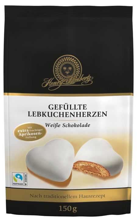 Пряники Lambertz Сердечки с абрикосовой начинкой в белом шоколаде, 150 г