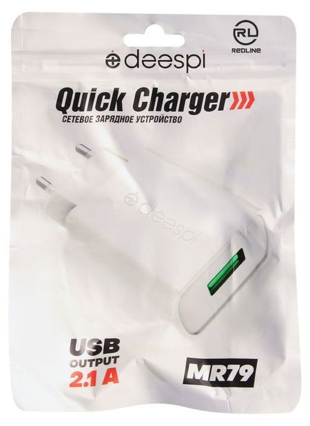 Сетевое зарядное устройство Red Line GC-01 USB-A 2.1A белое