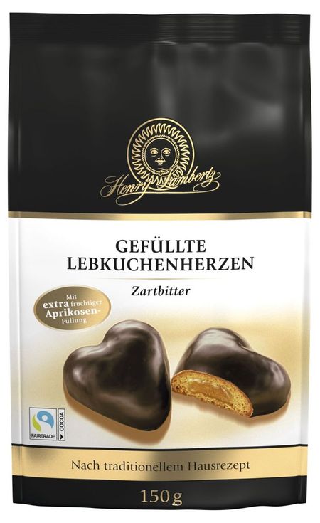 Пряники Lambertz Сердечки с абрикосовой начинкой в темном шоколаде, 150 г