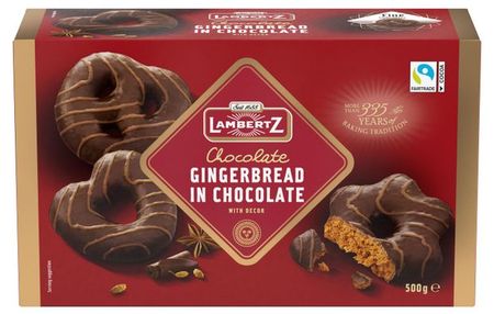 Пряники Lambertz в темном шоколаде с декором из молочного шоколада, 500 г