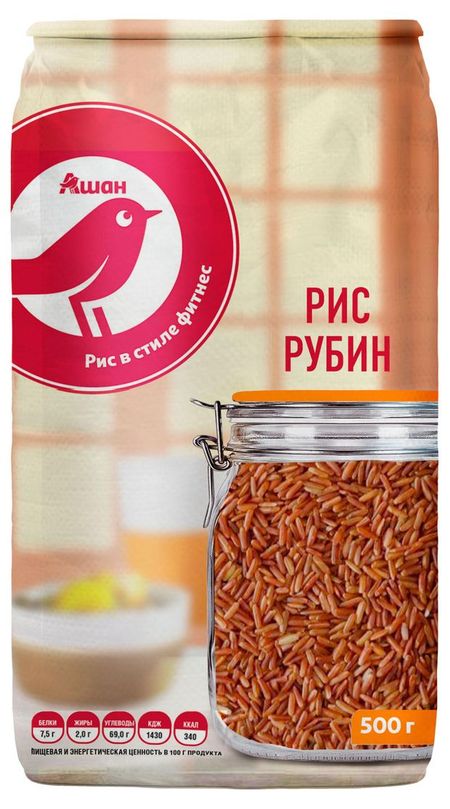 Рис красный АШАН Красная птица Рубин Таиланд, 500 г