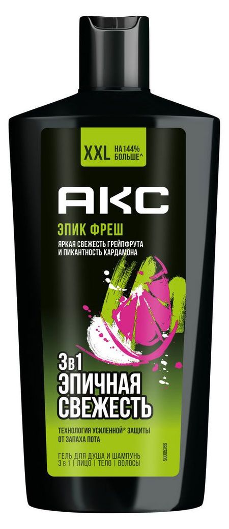 Гель для душа и шампунь Акс EPIC FRESH 3 в 1 с пребиотиками и увлажняющими ингредиентами, 610 мл