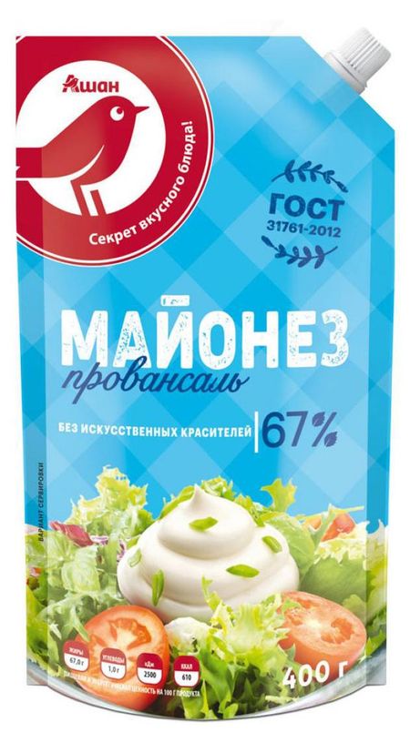Майонез АШАН Красная птица Провансаль 67%, 400 мл