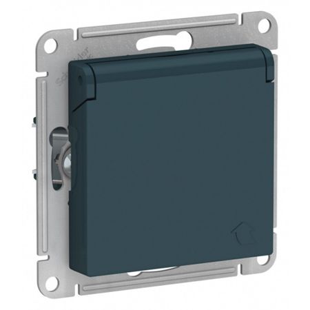 Розетка Systeme Electric AtlasDesign встраиваемая изумруд со шторками с крышкой (ATN000846)
