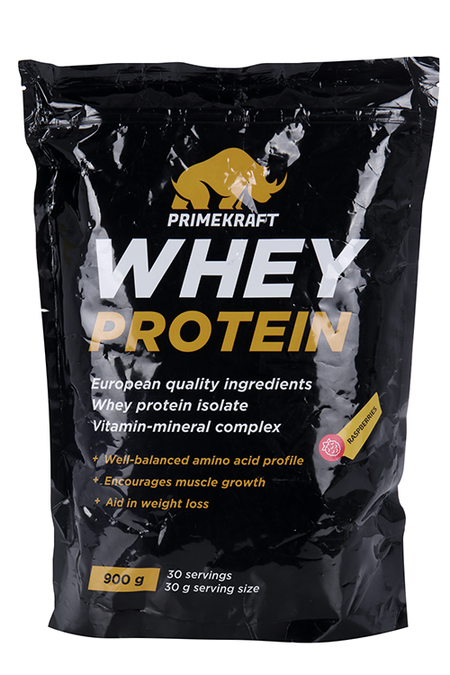 Протеин сывороточный Prime Kraft Whey Protein с вит и минер малина, 900 г