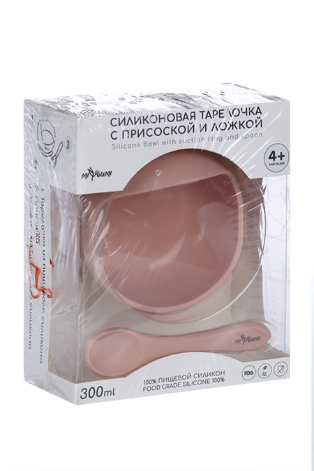 Набор Миюми д/кормления тарелка на присоск/ложечка, тускло-розов