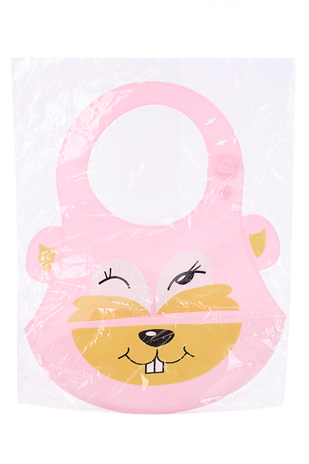 Нагрудник Бэйби Найс Зайка силик с кармашком 21х28 см, ярко-розов зайка помощник