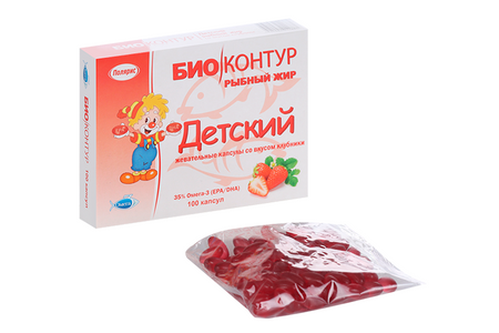 Рыбий жир Биоконтур детский клубника, 400 мг, 100 шт, капсулы