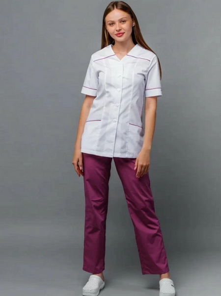 Костюм Блокпост медицинский женский брюки/рубашка с коротким рукавом сиреневый/белый р 48