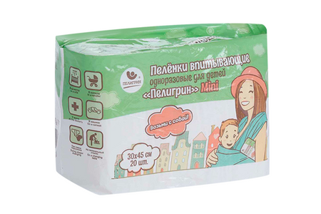 Пеленки Пелигрин Mini однораз впит д/детей 30х45 см, 20 шт