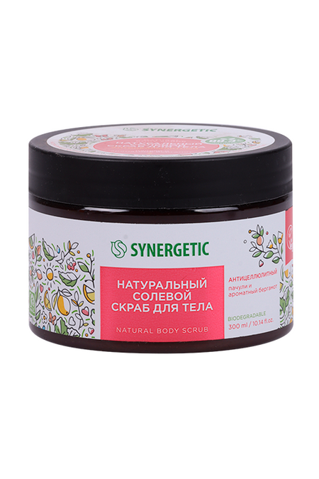 Скраб SYNERGETIC д/тела антицеллюлитный солевой пачули и ароматный бергамот, 300 мл