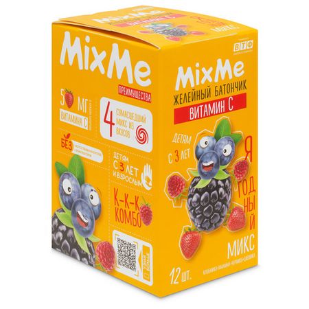Витамин С МиксМи ягодн микс клубника/малина/черника/ежевика батончик, 12 шт, желейный стик