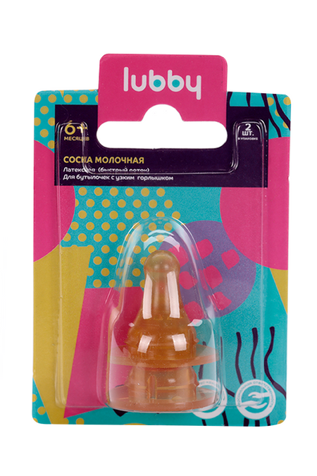 Соска Лабби молочная латекс быстр поток д/бут с узким горлышком (6+), 2 шт, (4656)