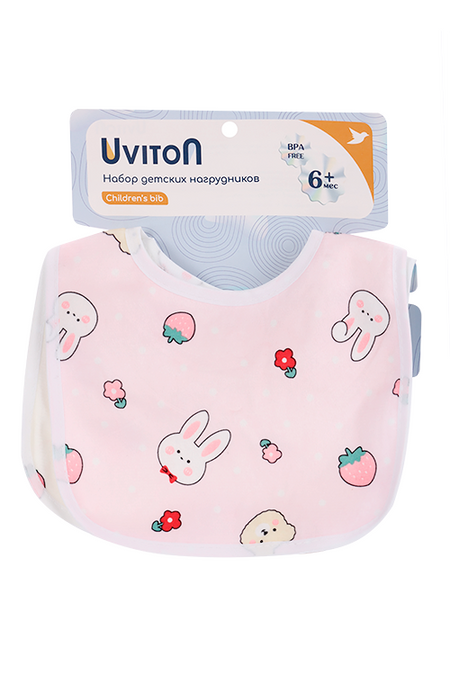 Нагрудник Uviton д/кормления розовый/желтый, 2 шт