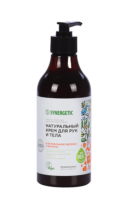 Крем SYNERGETIC натур Карамельное яблоко/ваниль д/рук/тела, 380 мл