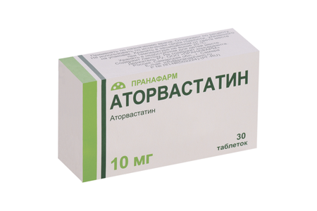 Аторвастатин 10 мг, 30 шт, таблетки покрытые пленочной оболочкой