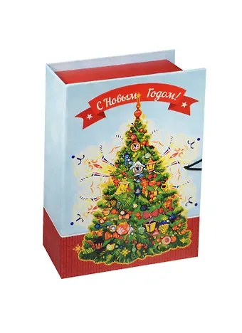 Шкатулка-книга с пуговицей картон Новогодняя елка S (18х12х5) (39267)