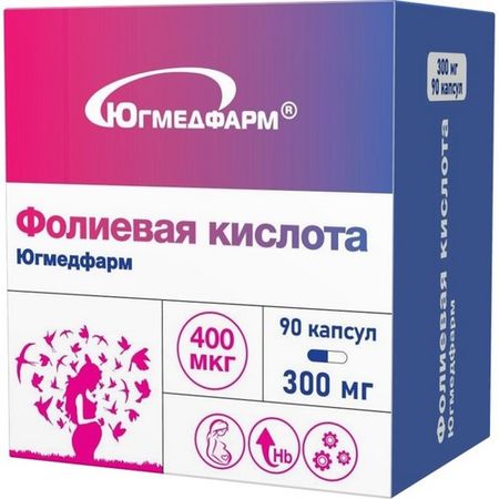 Фолиевая кислота Югмедфарм, 300 мг, 90 шт, капсулы