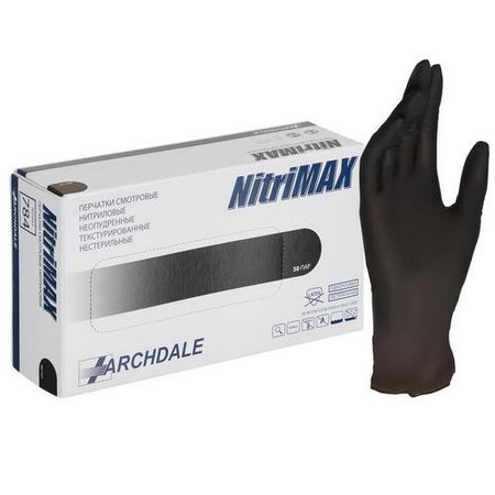 Перчатки ARCHDALE Nitrimax нитрил/смотр/неопудр/текстур/нестер XL, 50 шт, пара черный