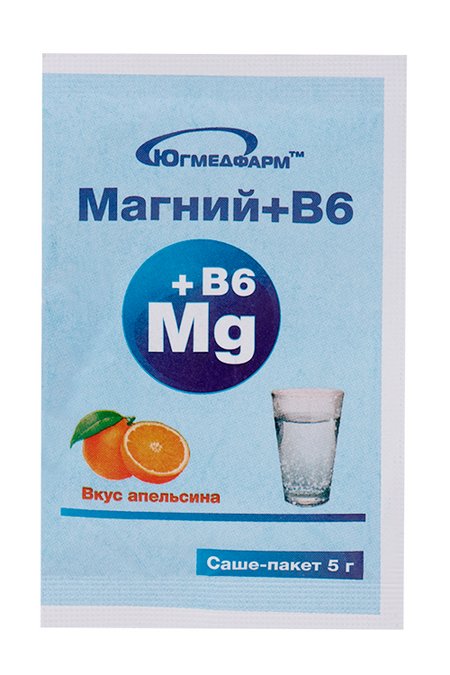 Магний+В6, 5 г, порошок для приготовления раствора для приема внутрь апельсин