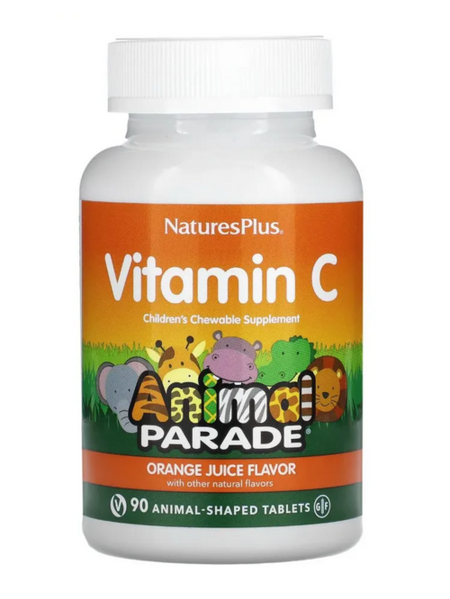 Витамин С NaturesPlus Animal Parade со вкусом апельсинового сока б/сахара, 90 шт, таблетки жевательные