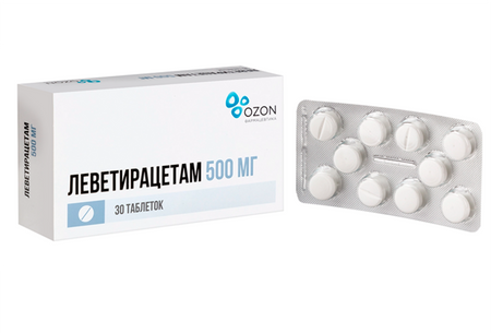 Леветирацетам 500 мг, 30 шт, таблетки покрытые пленочной оболочкой