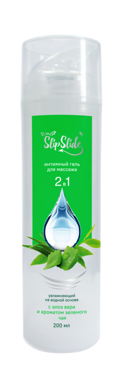 Гель-смазка интим СлипСлайд 2 в 1 массажный на водн основе алоэ вера/аром зеленый чай, 200 мл
