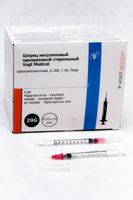 Шприц инсулиновый Vogt Medical  1 мл U100, с надетой иглой 29G 0,33 х 13 мм x1
