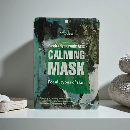 Маска для лица THINKCO Тканевая маска для лица с экстрактом коры японской березы и гиалуроновой кислотой березы повислой почки 50 г сырье растительное пищ