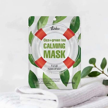 Маска для лица THINKCO Маска-салфетка для лица с центеллой азиатской и зеленым чаем мультидэй нейчес баунти мультивитамин комплекс с зеленым чаем 50 шт таблетки