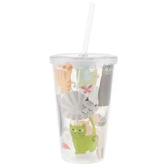 Стакан пластиковый с трубочкой Коты (500 мл) (12-06646-6512)