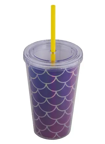 Стакан пластиковый с трубочкой Чешуя голография (500 мл) (12-06646-78112)