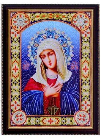 Алмазная мозаика на подрамнике Икона Умиление Пресвятой Богородицы №1 (BH19) (30х40см) (c част.зап.) (блест.)